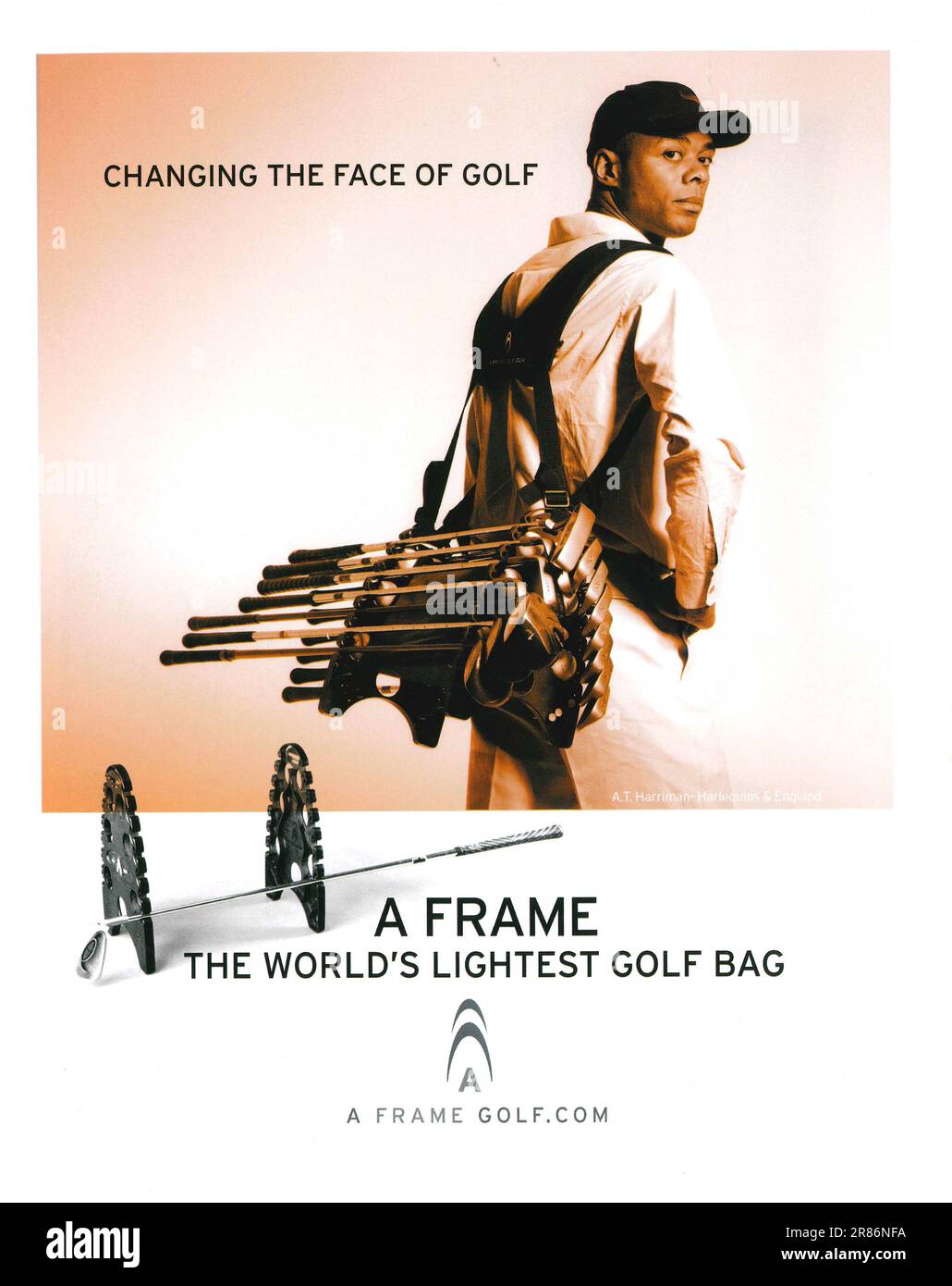 The A-Frame golf carrier with Andrew Harriman Harlequins advert in a Collections magazine 2014 Stock Photo