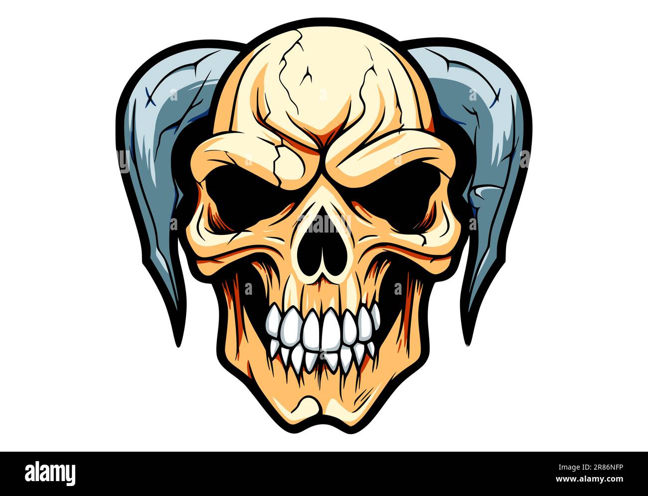 Skull sign or icon with horns. Mascot skull emblem with outline Stock ...