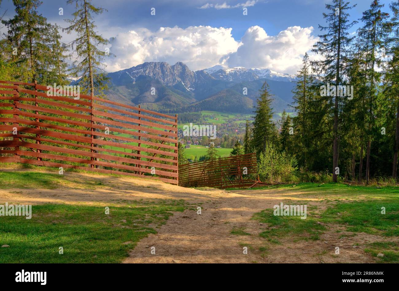 Stanin Beautiful spring mountain and rural landscape. View on the Tatra ...