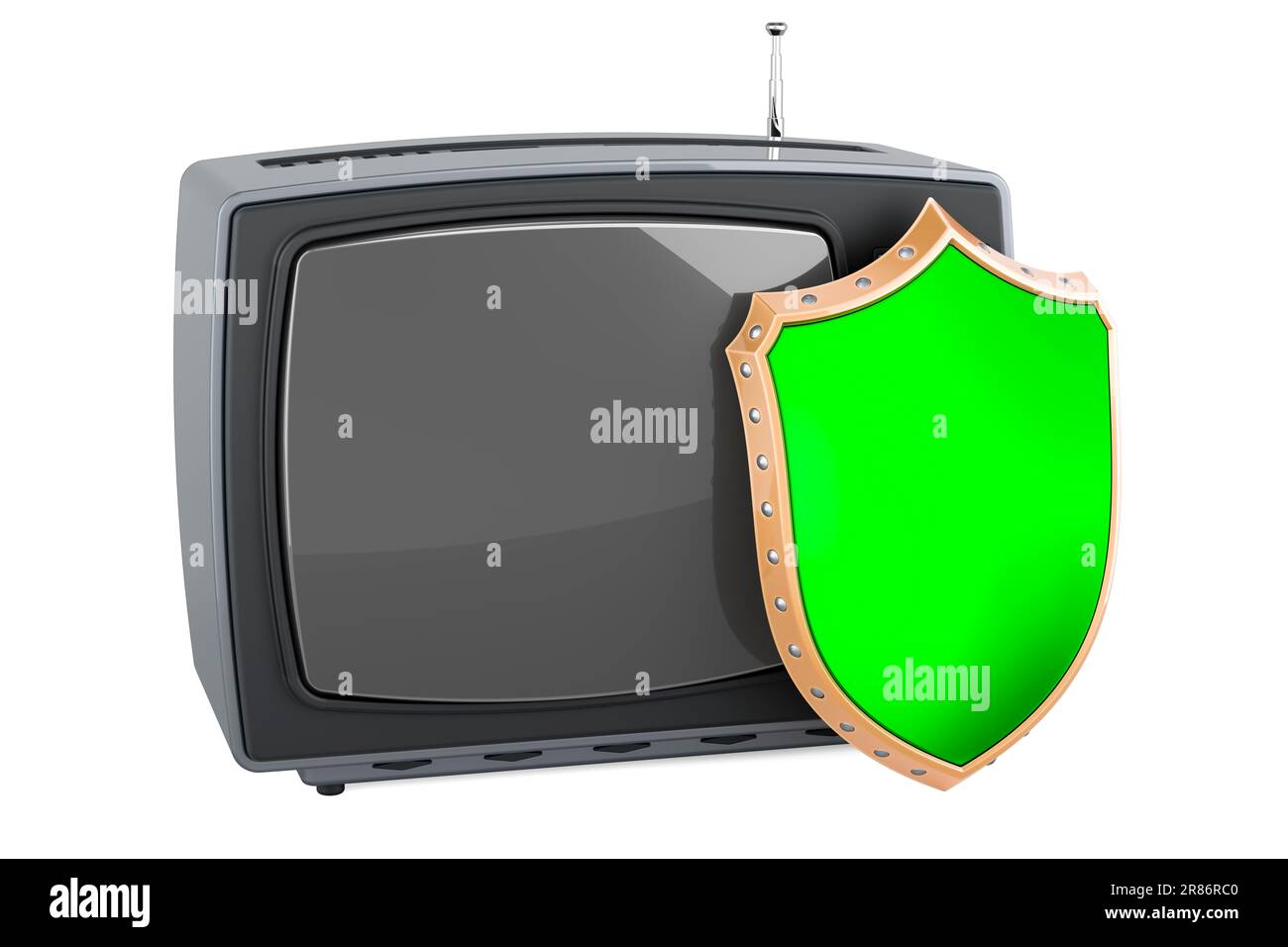 Retro TV set with shield. 3D rendering isolated on white background ...