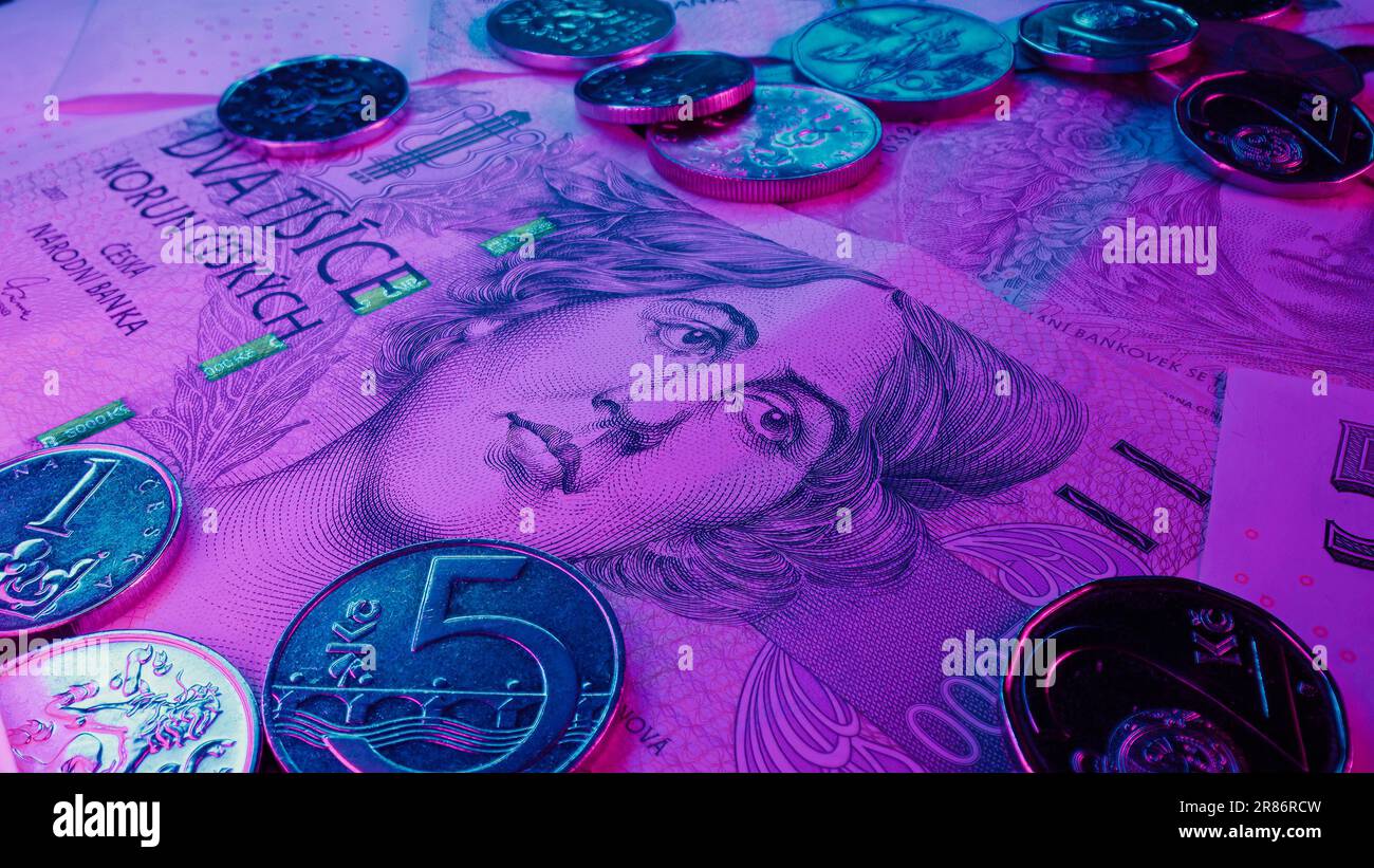 Czech crowns cash money macro background. Ceska koruna. Banknotes and ...