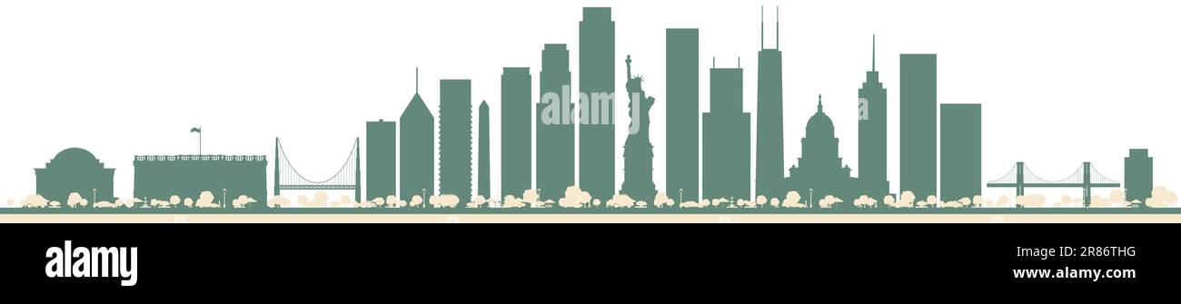 Abstract USA Skyline with Color Skyscrapers and Landmarks. Vector ...