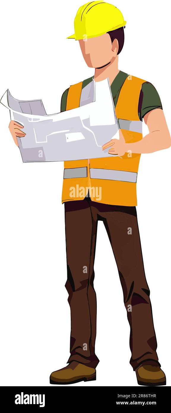 Architect or Engineer reading a plan isolated on white background. Vector illustration Stock Vector