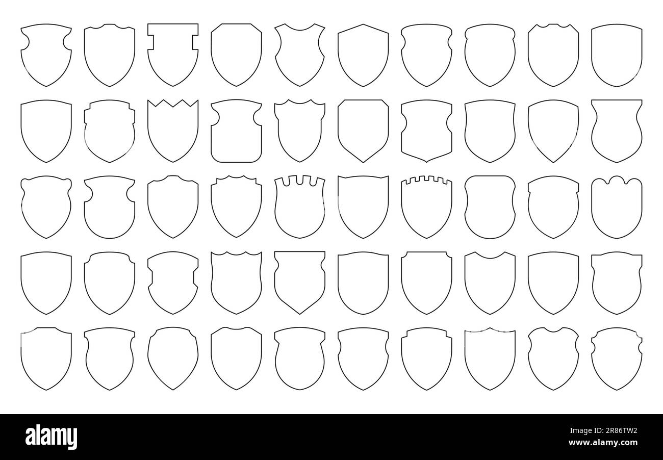 Line shield icons. Thin line protection frame with shield, insurance ...