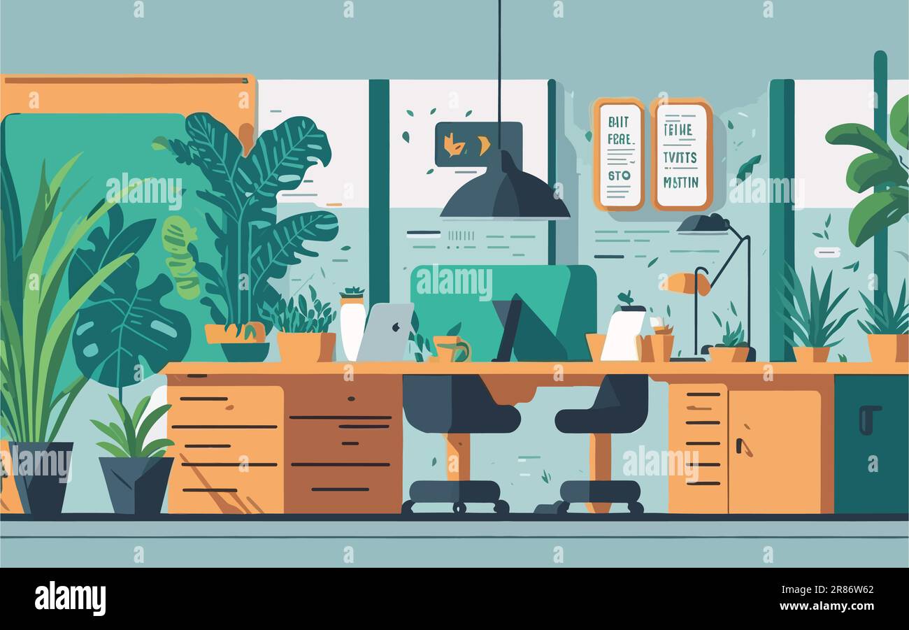 vector illustration a modern workspace with sleek office furniture ...
