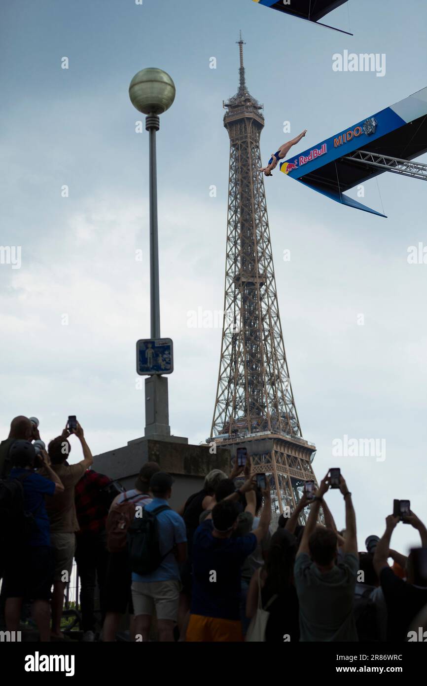 Paris, France. 17th June, 2023. Molly Carlson (CAN) during the Red Bull Cliff Diving Paris 2023, Red Bull Cliff Diving World Series on June 17, 2023 in Paris, France - Photo Stephane Allaman/DPPI Credit: DPPI Media/Alamy Live News Stock Photo
