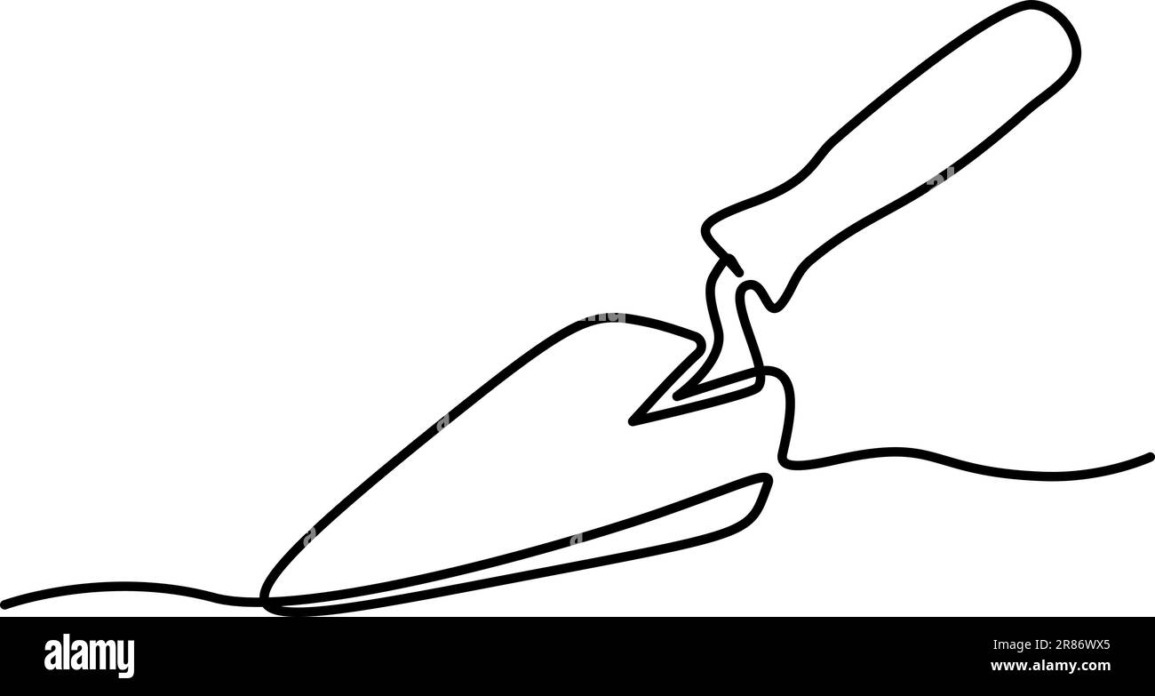 Bricklayer trowel. Continuous one line drawing. Construction and repair