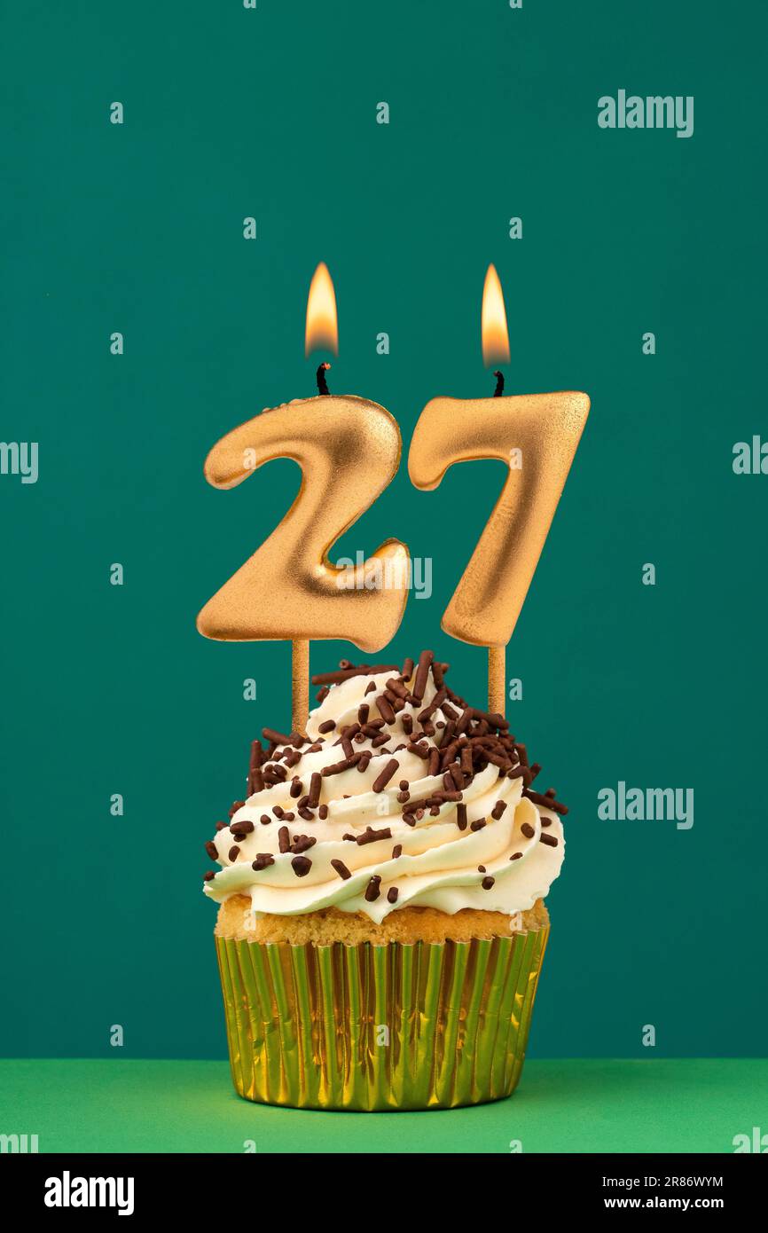 Birthday candle number 27 - Vertical anniversary card with green ...