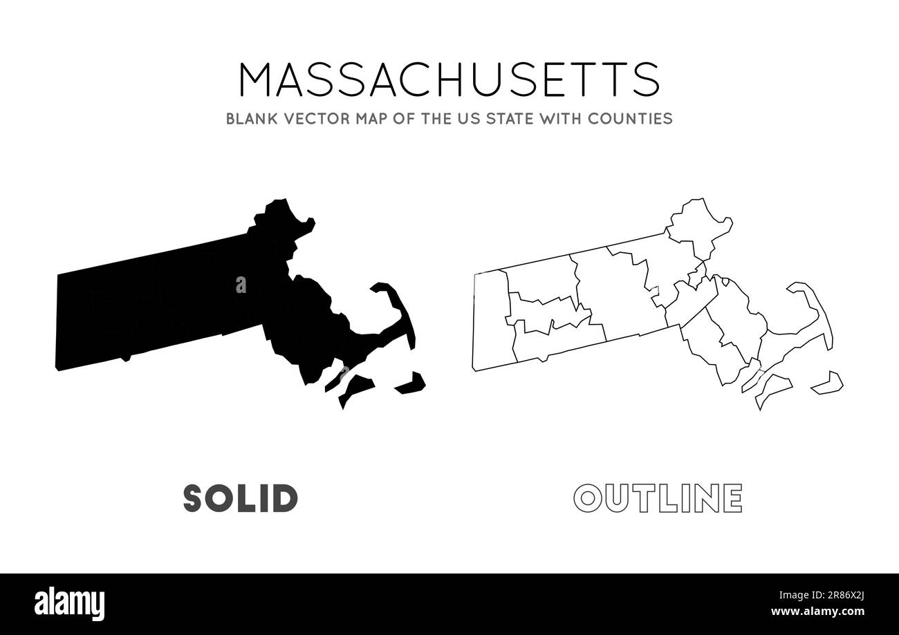 Massachusetts map. Blank vector map of the Us State with counties