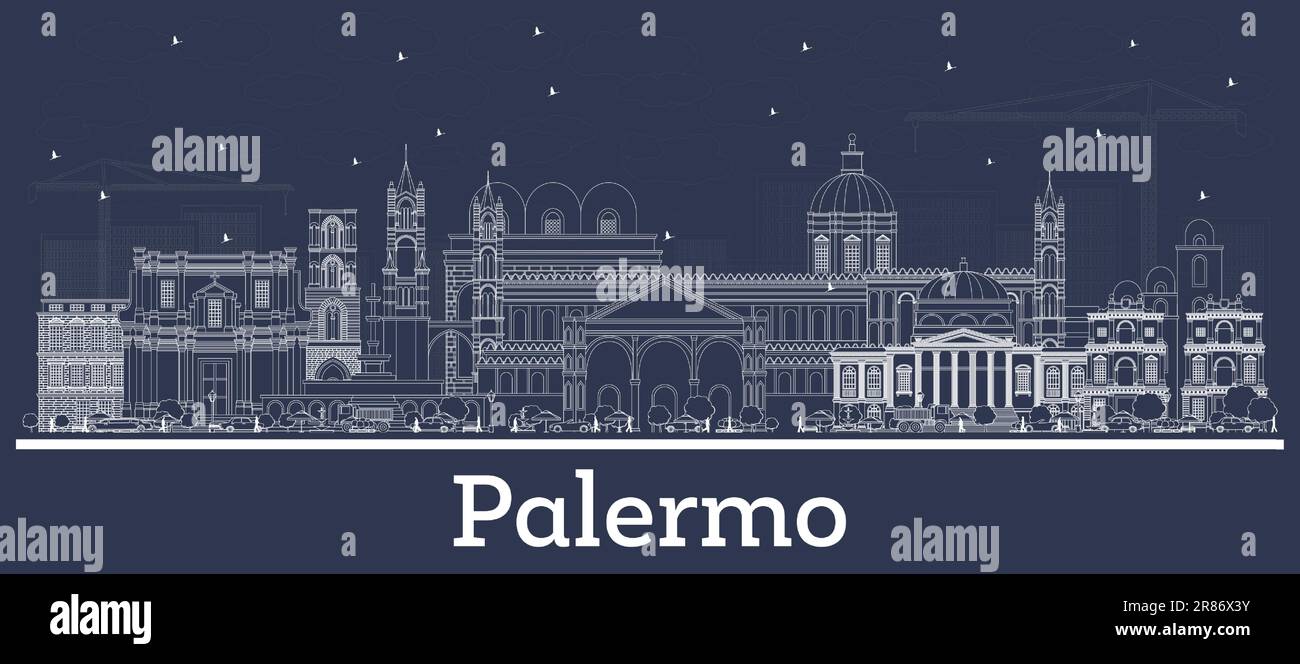 Outline Palermo Italy City Skyline with White Buildings. Vector Illustration. Business Travel and Tourism Concept with Historic Architecture. Stock Vector