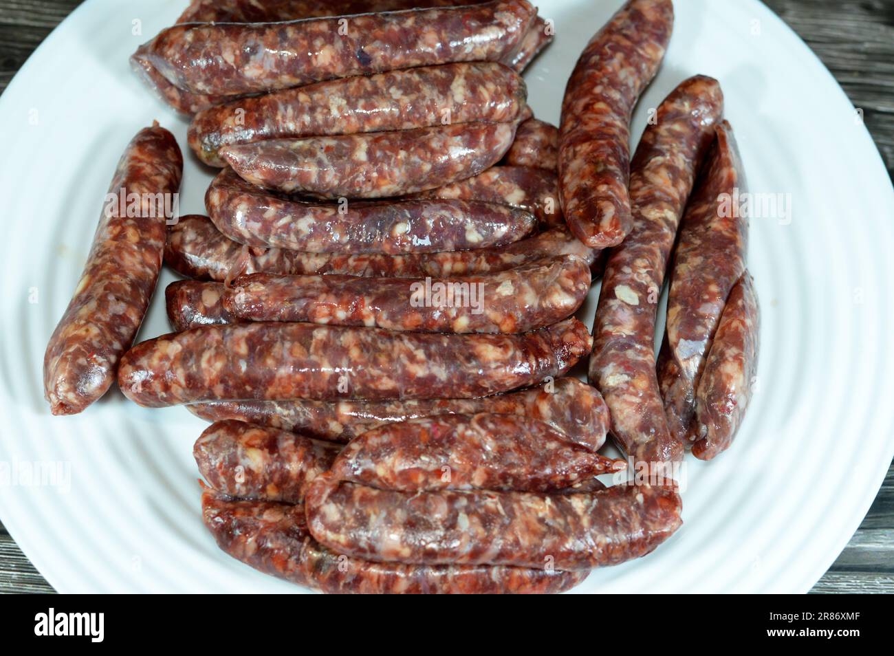 Middle Eastern raw fresh beef sausage, Egyptian sausages. it is a dry