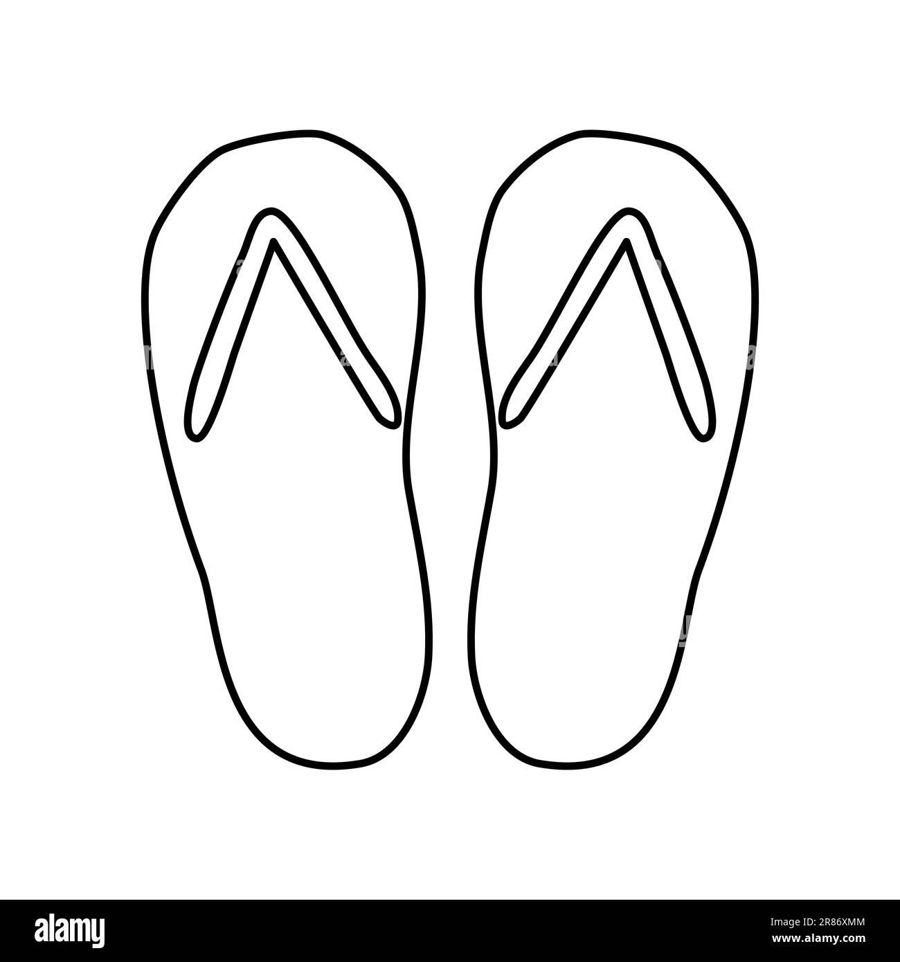 Flip flops sandals, summertime beach holiday and vacation attribute, doodle style flat vector outline illustration for kids coloring book Stock Vector