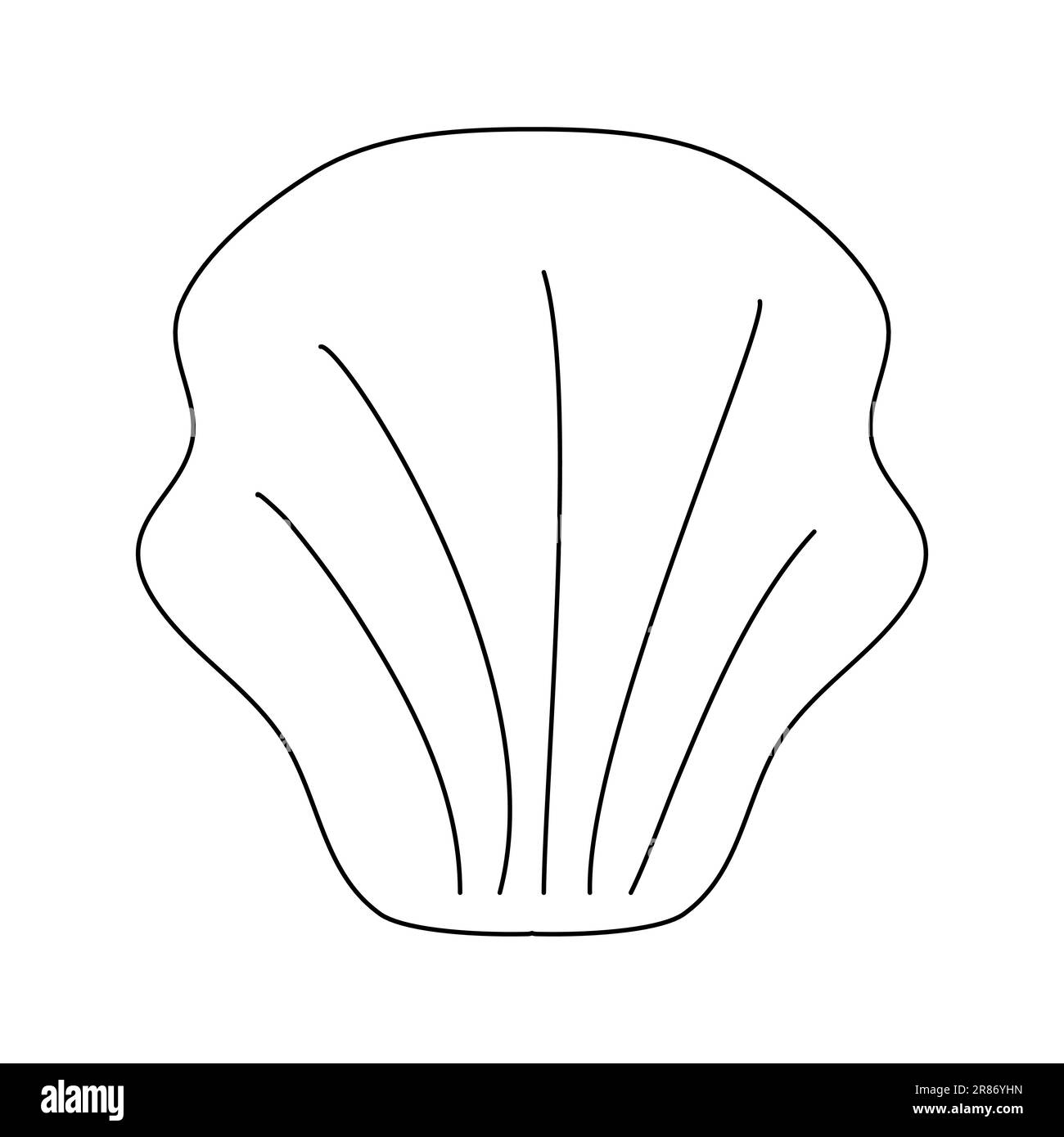 Scallop seashell, doodle style flat vector outline illustration for kids coloring book Stock Vector