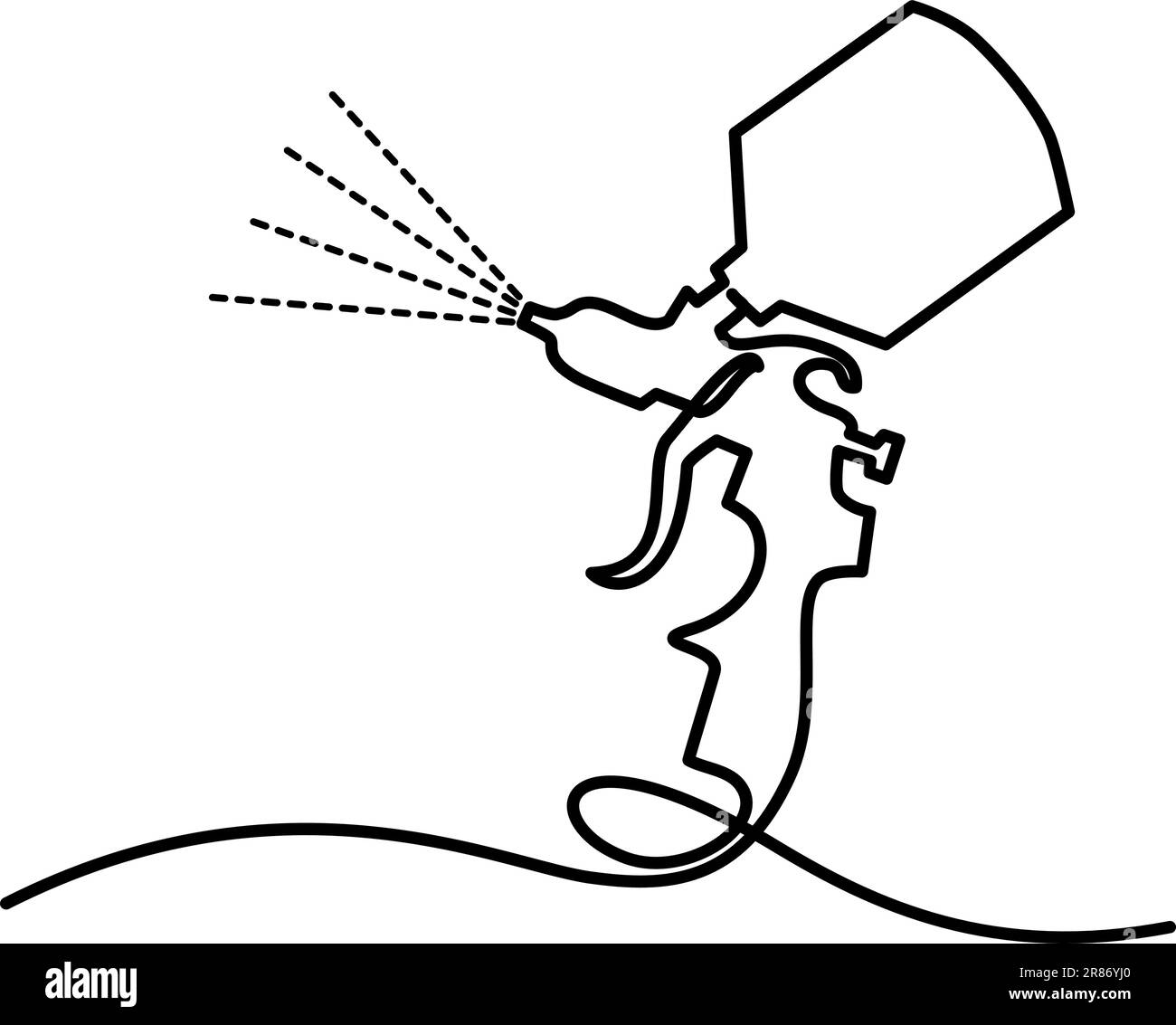 Paint gun with spray. Continuous one line drawing. Vector illustration Stock Vector