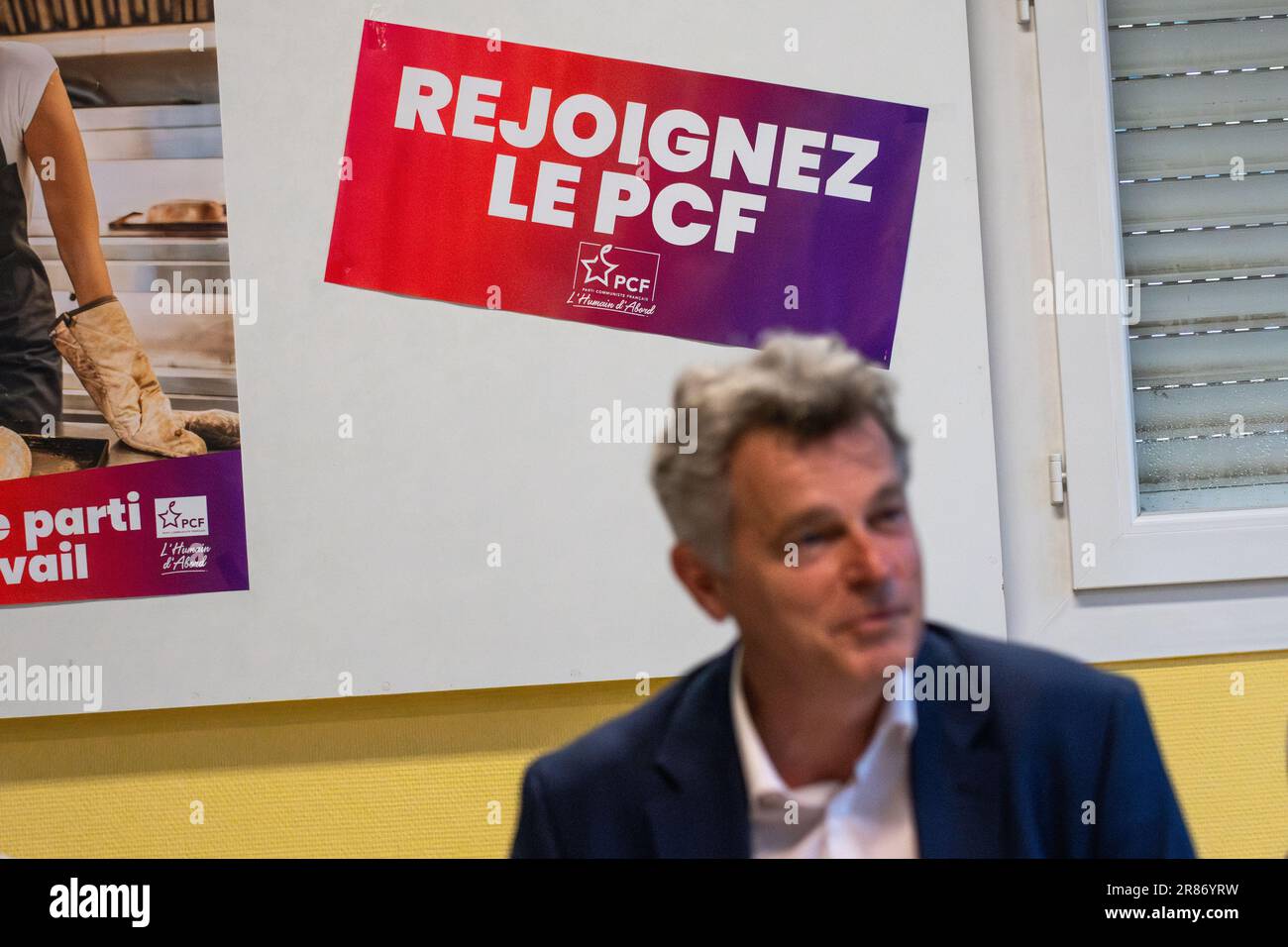 Sainte Tulle, France. 14th June, 2023. Fabien Roussel meets local elected representatives. Fabien Roussel, First Secretary of the French Communist Party, organized the final stage of his Tour de France to listen to the French people in Sainte-Tulle, France. Credit: SOPA Images Limited/Alamy Live News Stock Photo