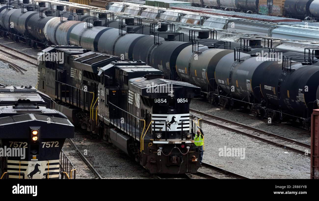 Norfolk Southern locomotives are moved through the Conway Terminal in ...