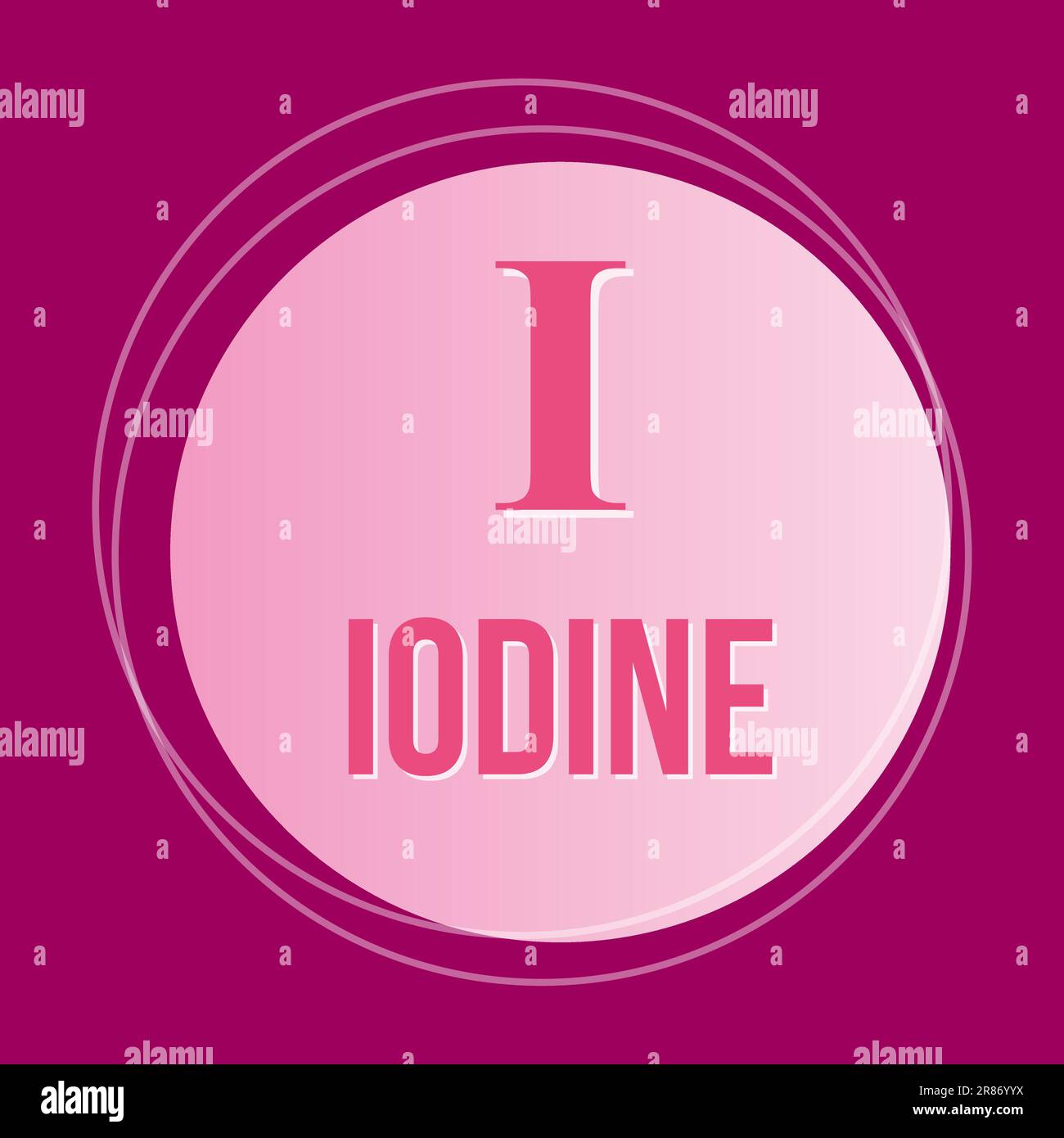 Iodine chemical element round icon, dark rose background, vector medical illustration Stock Vector