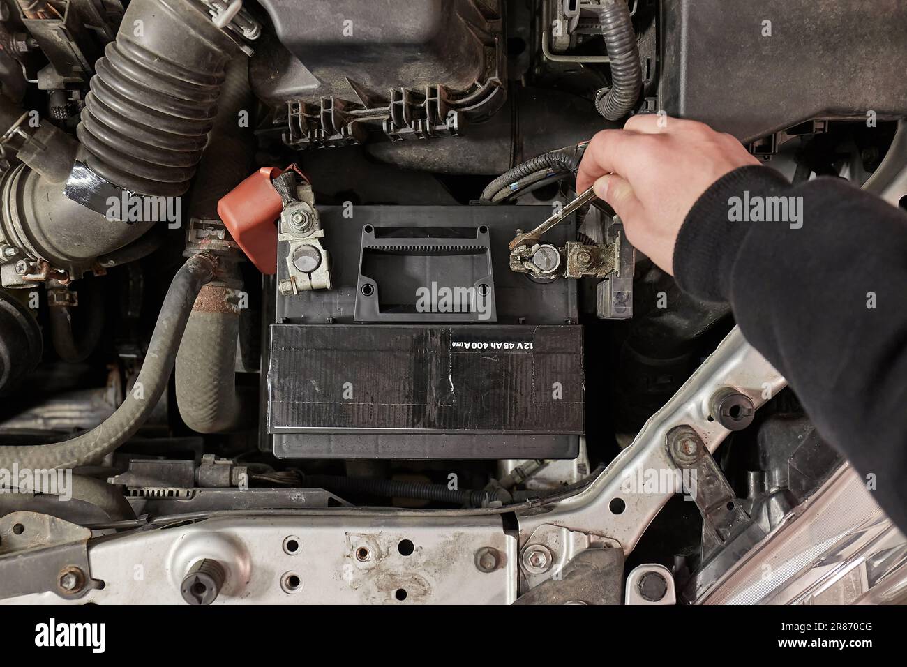 Car battery disconnecting cable Stock Photo Alamy