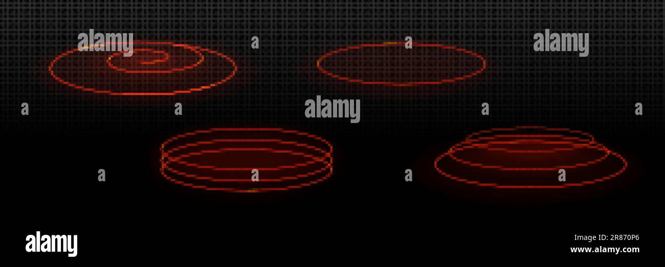 Microwave oven warm effect side view isolated set with red gradient