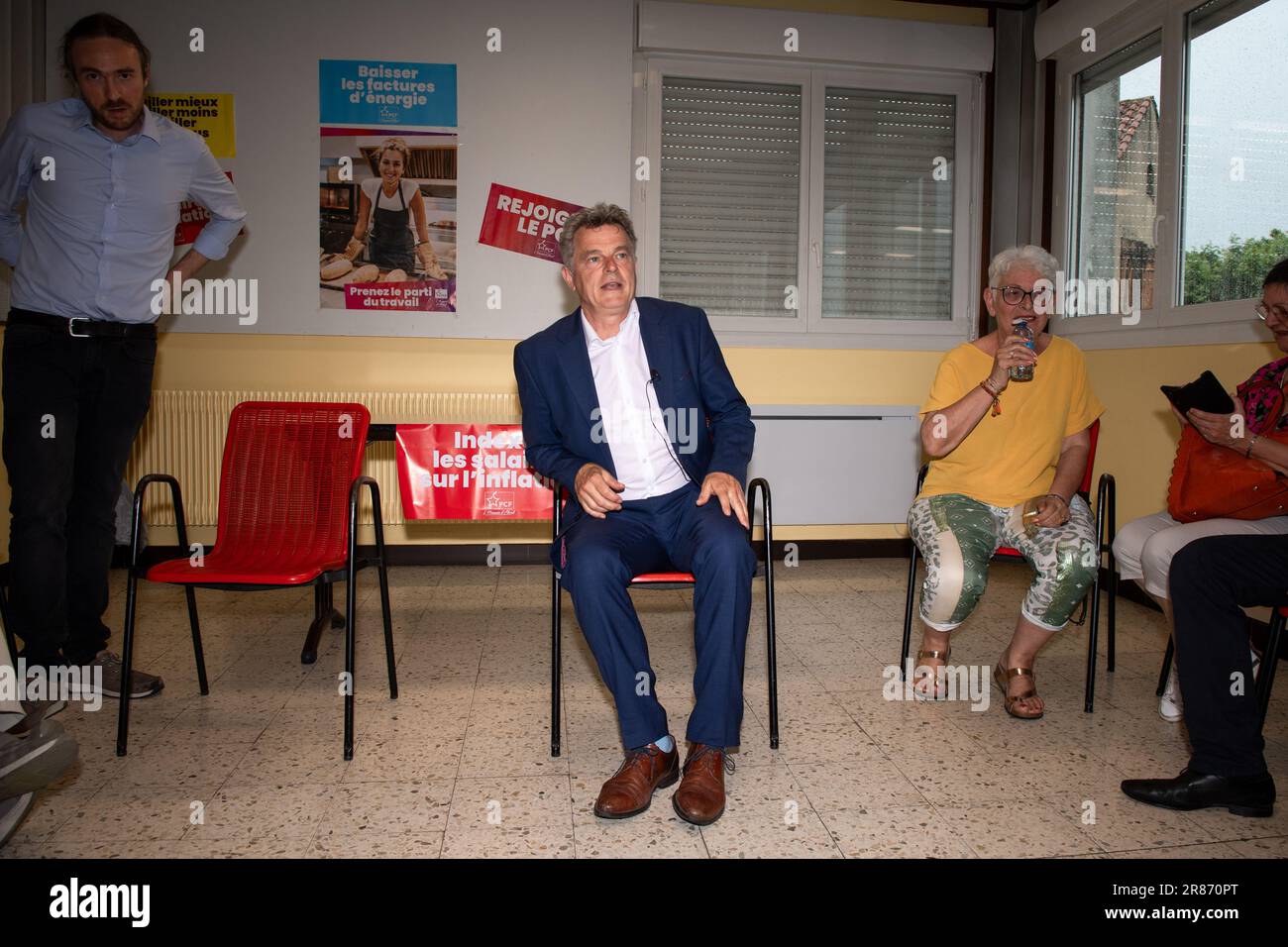 Sainte Tulle, France. 14th June, 2023. Fabien Roussel meets local elected representatives. Fabien Roussel, First Secretary of the French Communist Party, organized the final stage of his Tour de France to listen to the French people in Sainte-Tulle, France. (Photo by Laurent Coust/SOPA Images/Sipa USA) Credit: Sipa USA/Alamy Live News Stock Photo