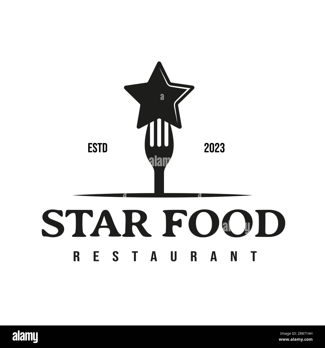The vintage retro design inspiration of a fork and star icon can be used as a food logo for a restaurant Stock Vector