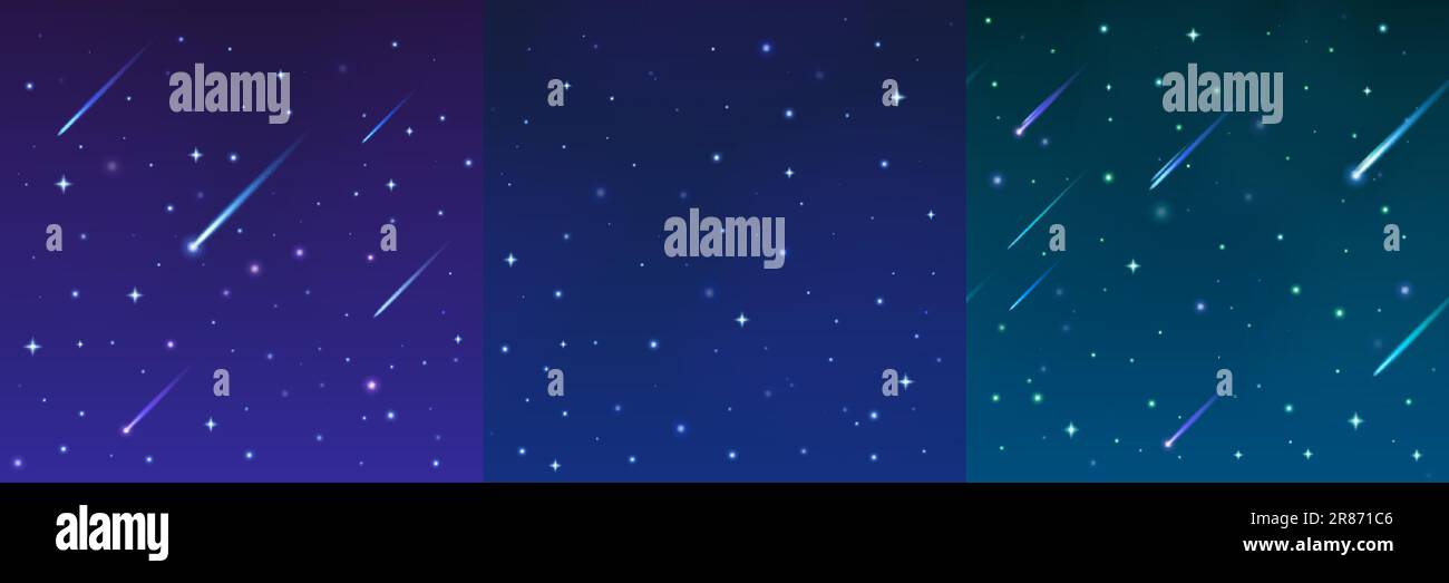Star and falling comet in night sky vector background. Meteor shooting ...