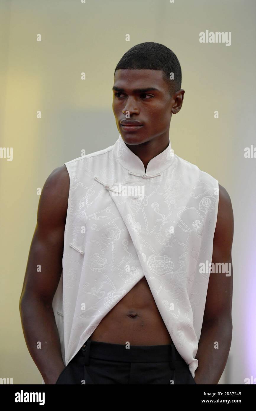 Milan, Italy. 19th June, 2023. A model presents a creation of SHANGHAI TANG Spring/Summer 2024