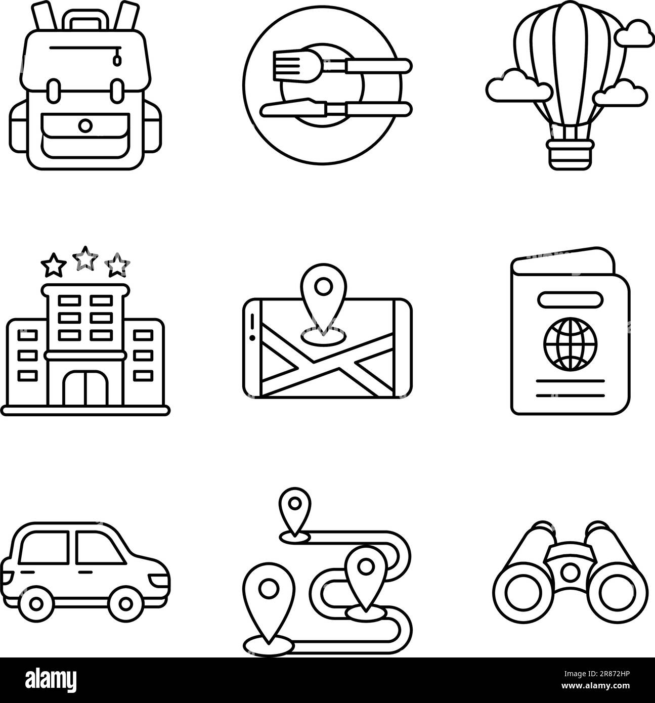 Tourism and Travel Icon Set in Outline Line Style Stock Vector Image ...