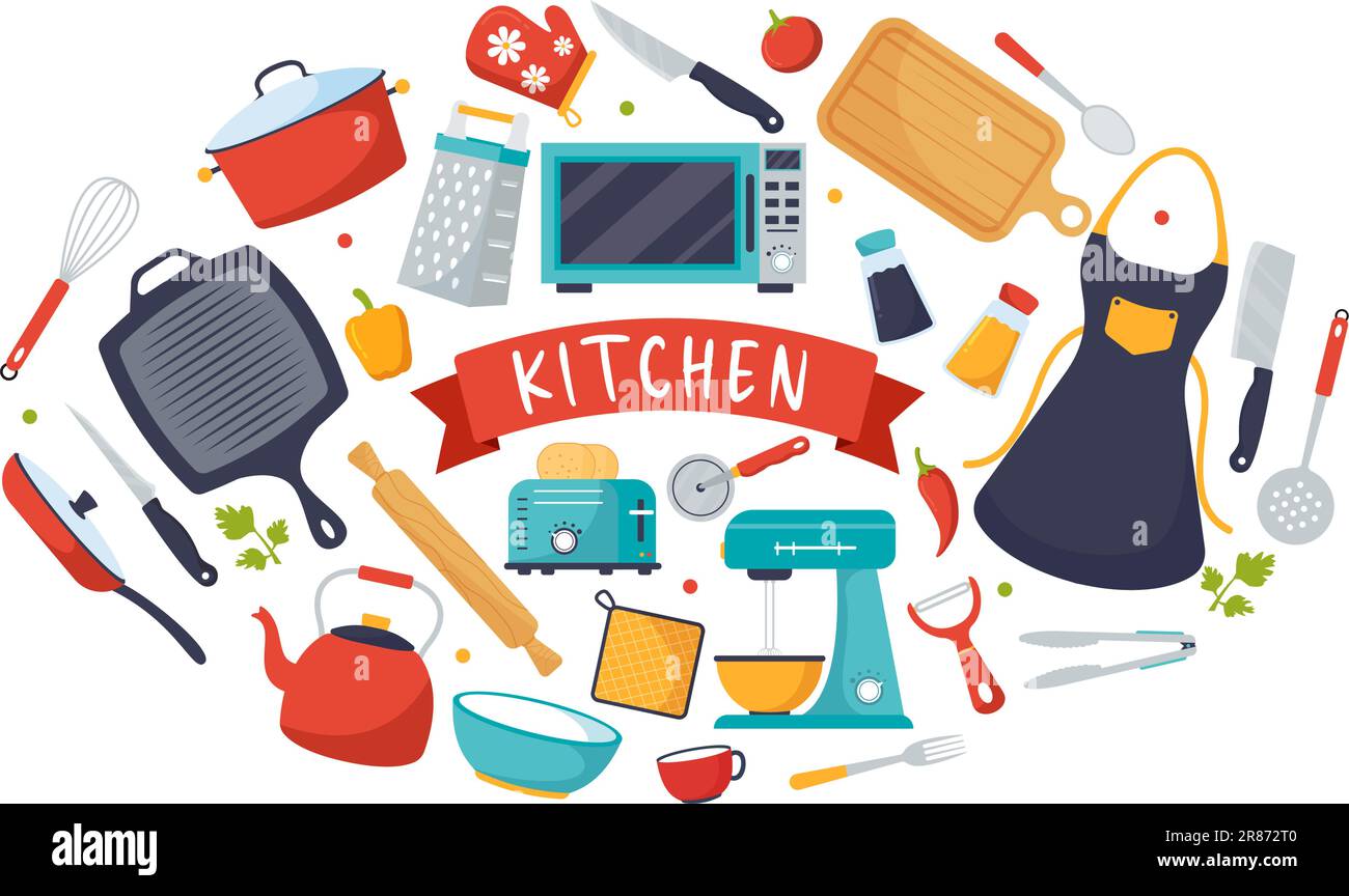 Kitchen Architecture Vector Illustration with Furniture and Interior ...
