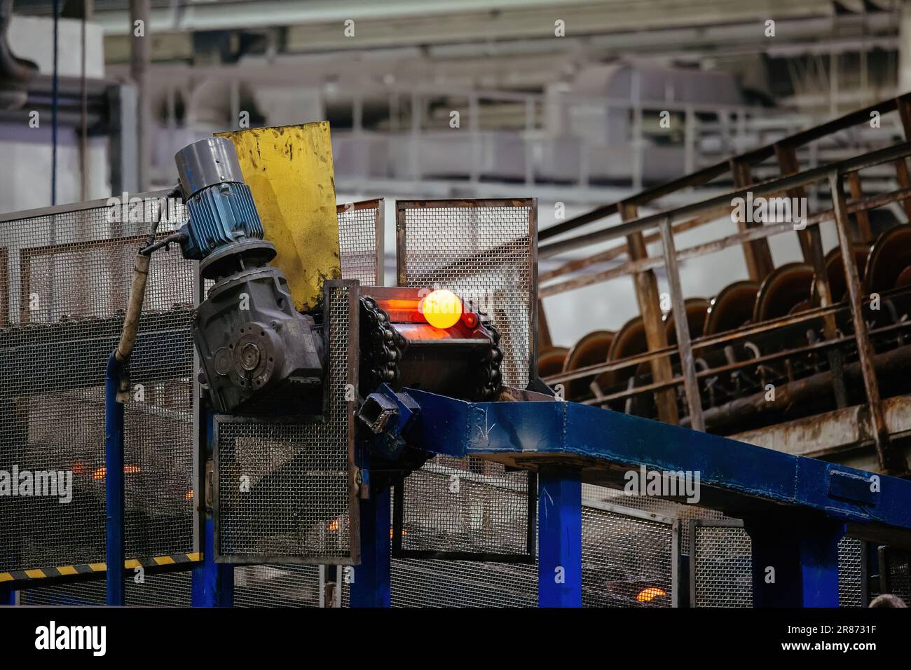 Working ball rolling mill. Production of steel grinding balls Stock