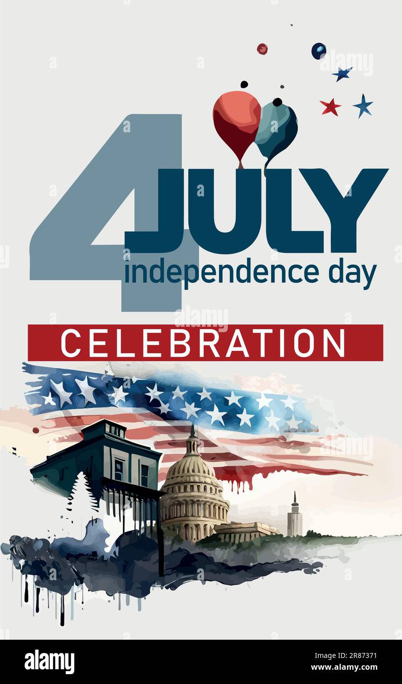 Happy 4th of July USA Independence Day greeting card with waving ...