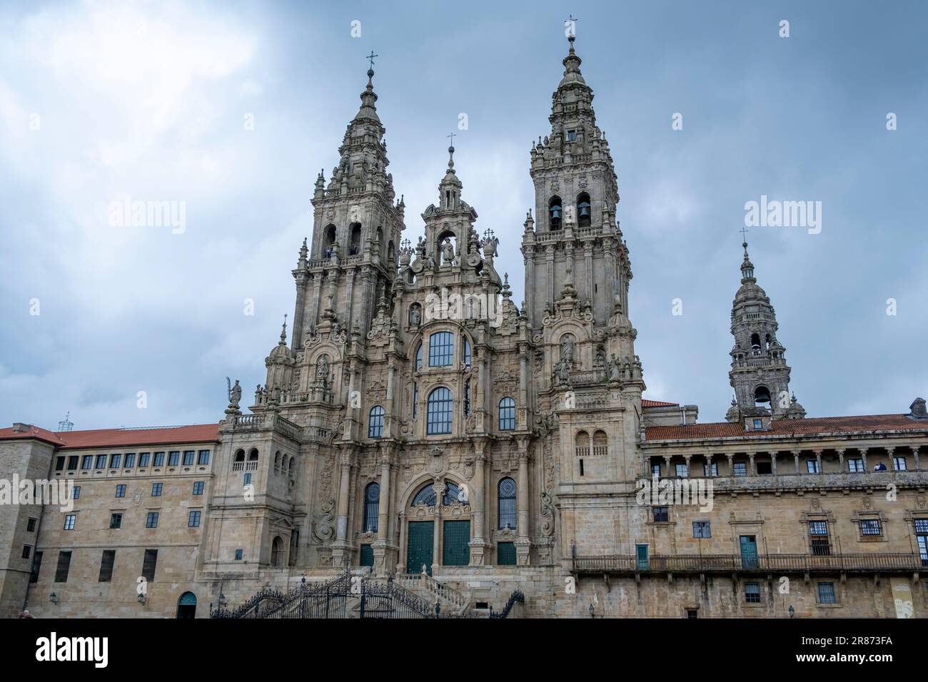 Cathedral of Santiago de Compostela, La Coruna, Galicia, Spain. Cloudy day. Stock Photo
