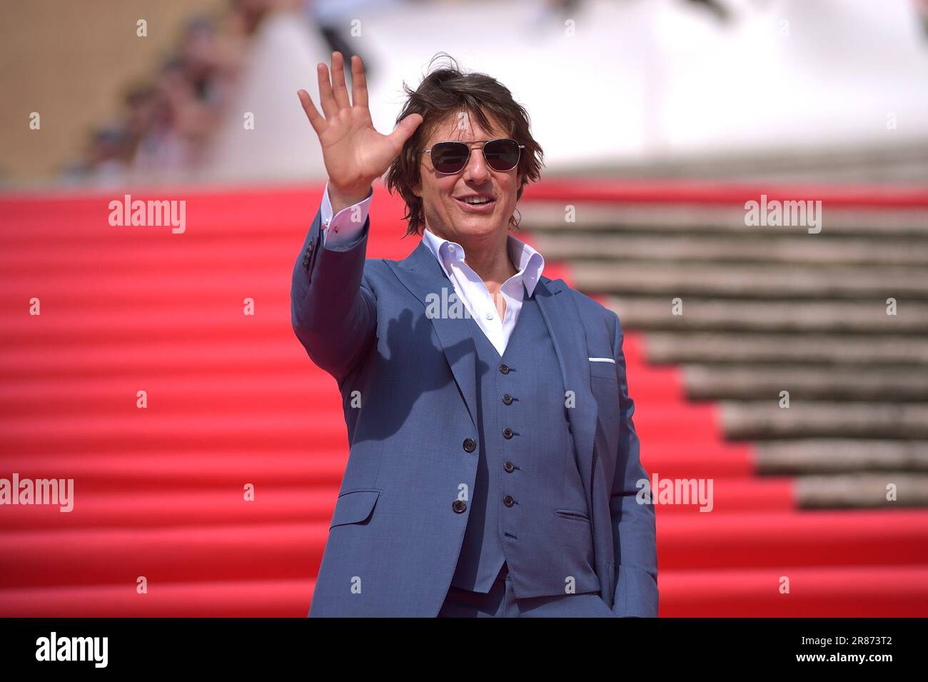 Rome, Italy. 19th June, 2023. Tom Cruise arrives at the Spanish Steps ahead of the premiere of 'Mission: Impossible - Dead Reckoning Part One' movie in Rome on June 19, 2023. Photo by Rocco Spaziani/UPI Credit: UPI/Alamy Live News Stock Photo