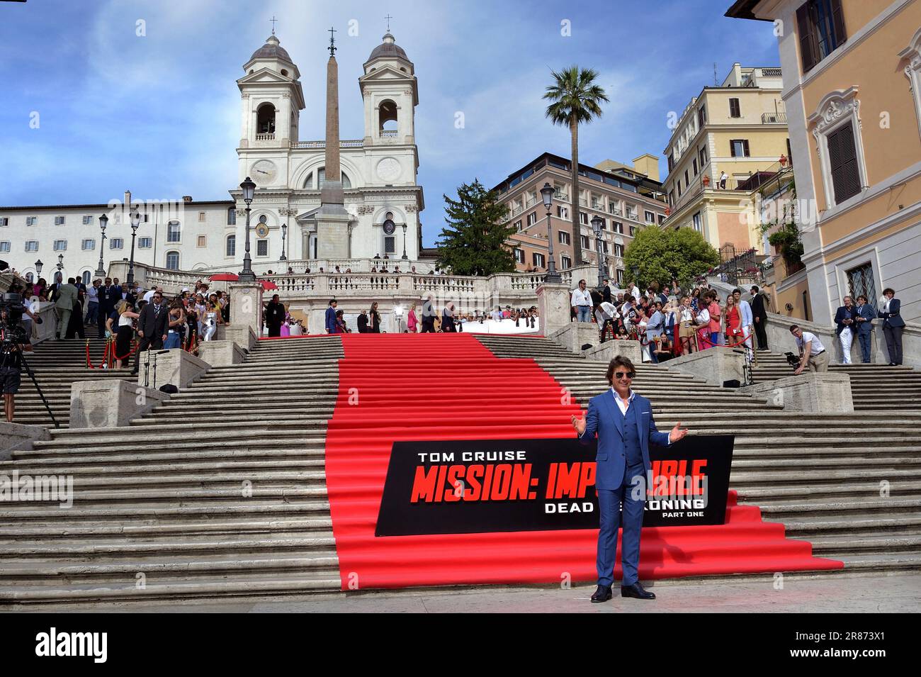Rome, Italy. 19th June, 2023. Tom Cruise arrives at the Spanish Steps ahead of the premiere of 'Mission: Impossible - Dead Reckoning Part One' movie in Rome on June 19, 2023. Photo by Rocco Spaziani/UPI Credit: UPI/Alamy Live News Stock Photo
