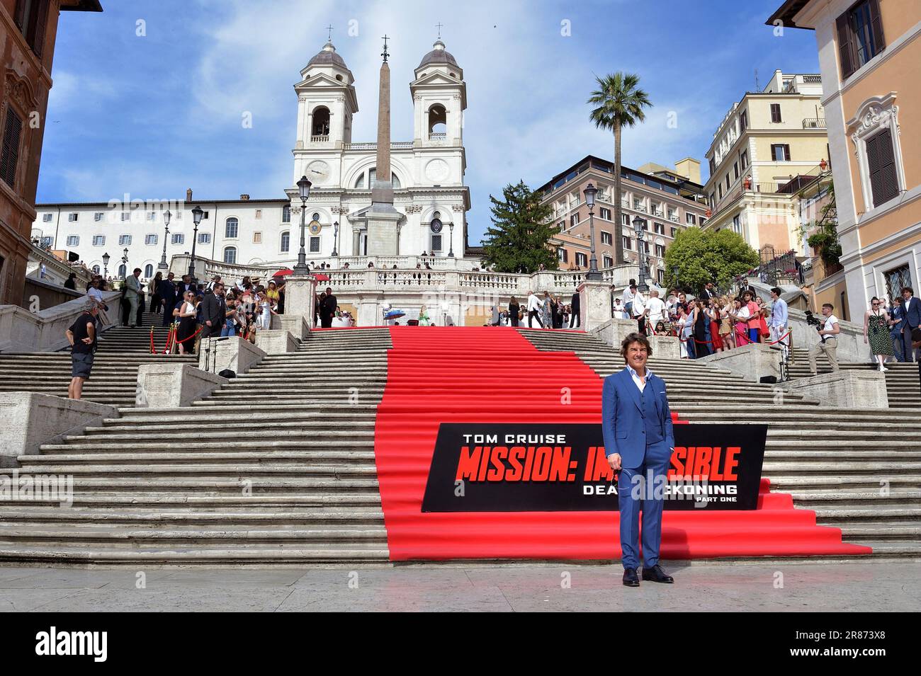 Rome, Italy. 19th June, 2023. Tom Cruise arrives at the Spanish Steps ahead of the premiere of 'Mission: Impossible - Dead Reckoning Part One' movie in Rome on June 19, 2023. Photo by Rocco Spaziani/UPI Credit: UPI/Alamy Live News Stock Photo
