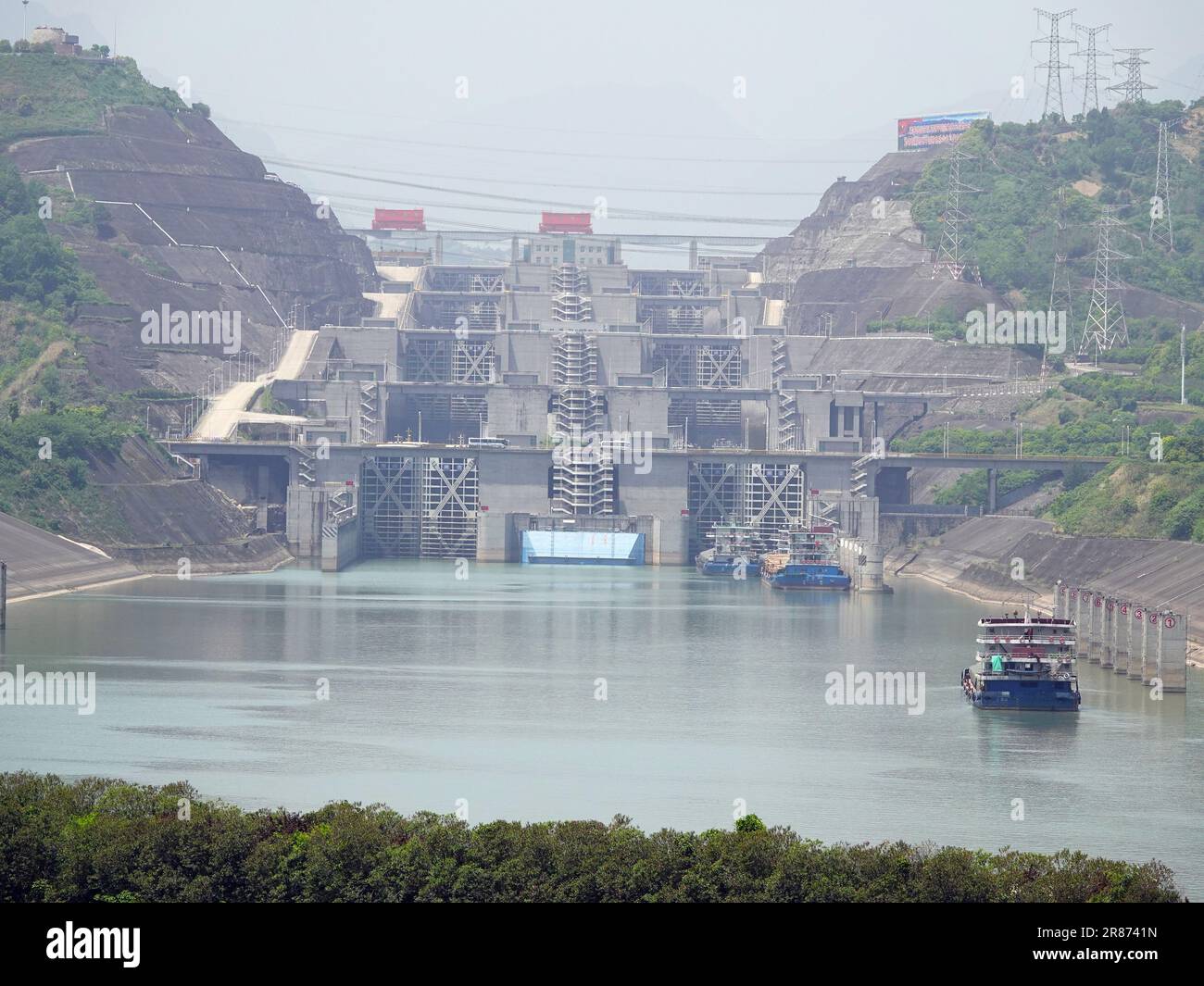 The Three Gorges Ship lock is seen in Yichang, Hubei province, China, May 1, 2023. June 18, 2023 marks the 20th anniversary of the opening of the Thre Stock Photo