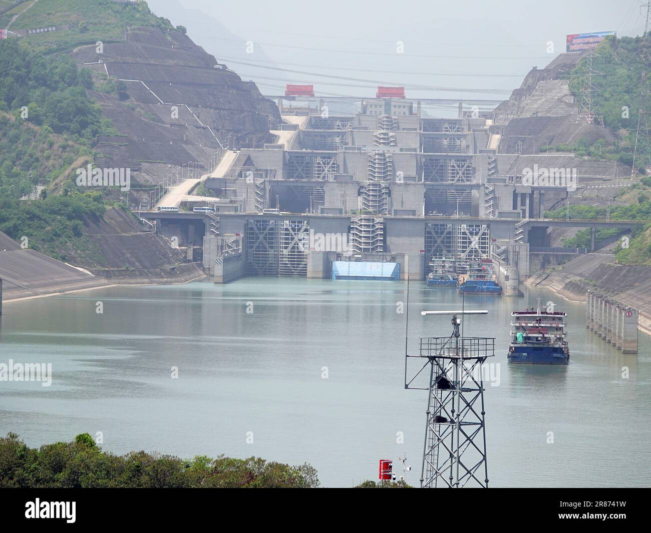 The Three Gorges Ship lock is seen in Yichang, Hubei province, China, May 1, 2023. June 18, 2023 marks the 20th anniversary of the opening of the Thre Stock Photo