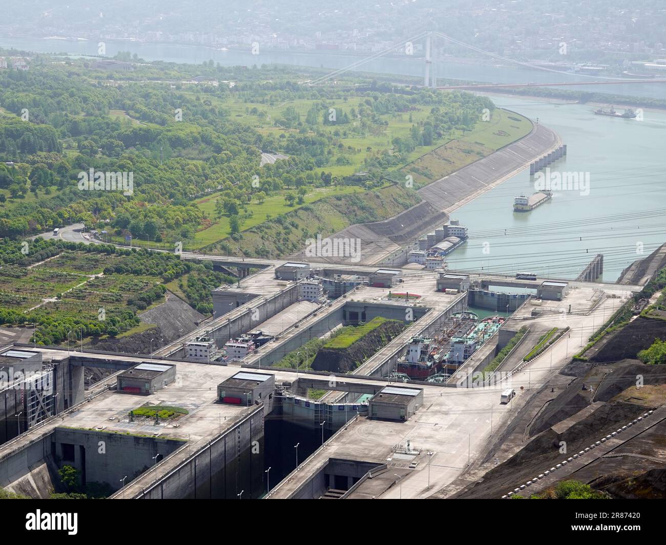 The Three Gorges Ship lock is seen in Yichang, Hubei province, China, May 1, 2023. June 18, 2023 marks the 20th anniversary of the opening of the Thre Stock Photo