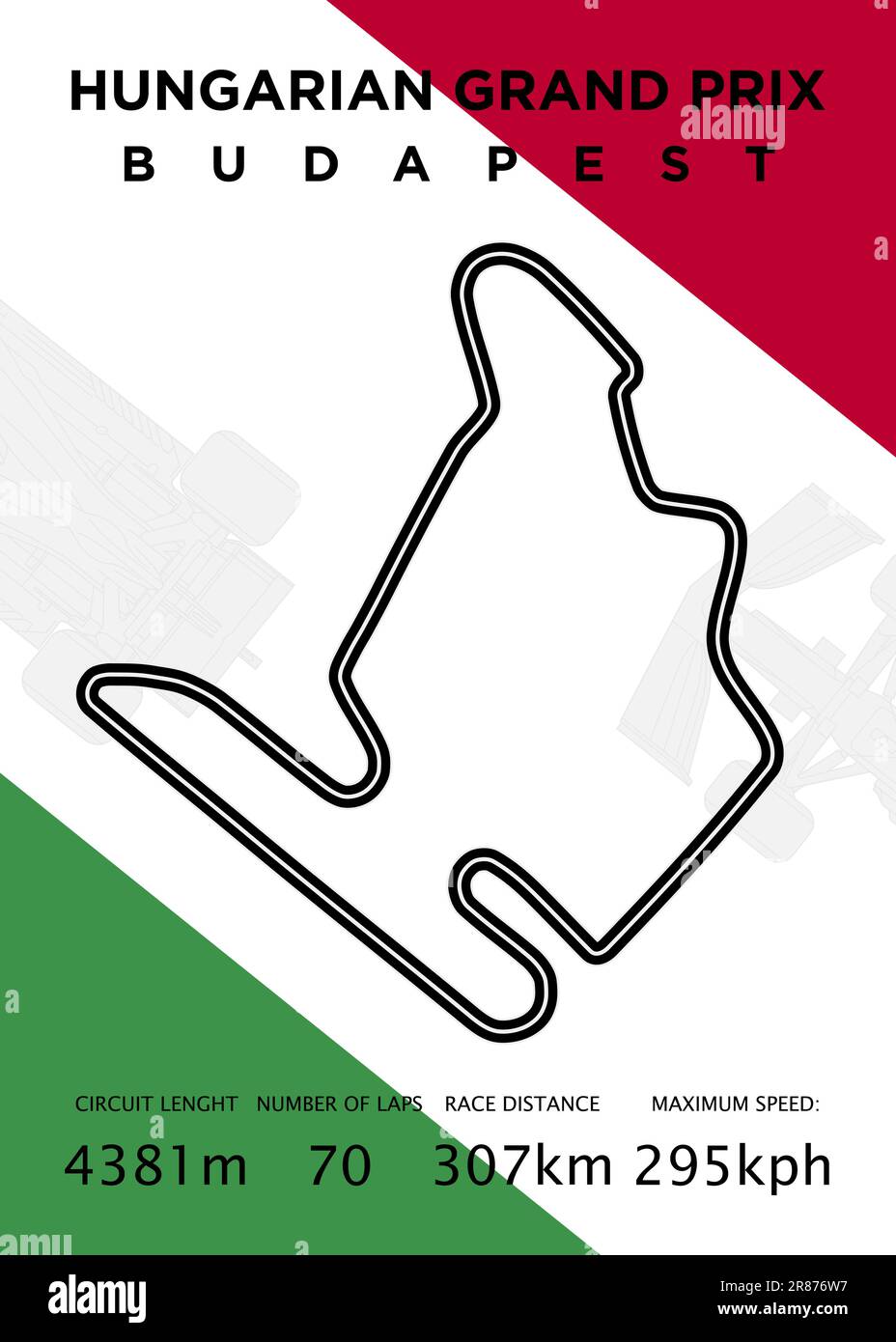 The Hungaroring is a 4.381 km (2.722 mi) motorsport racetrack in Mogyoród, Pest County, Hungary Stock Vector