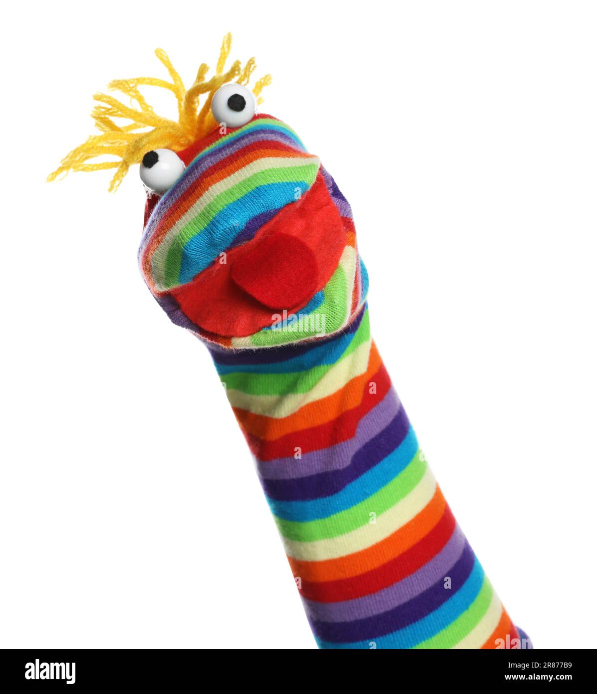 Funny sock puppet with hair isolated on white Stock Photo Alamy