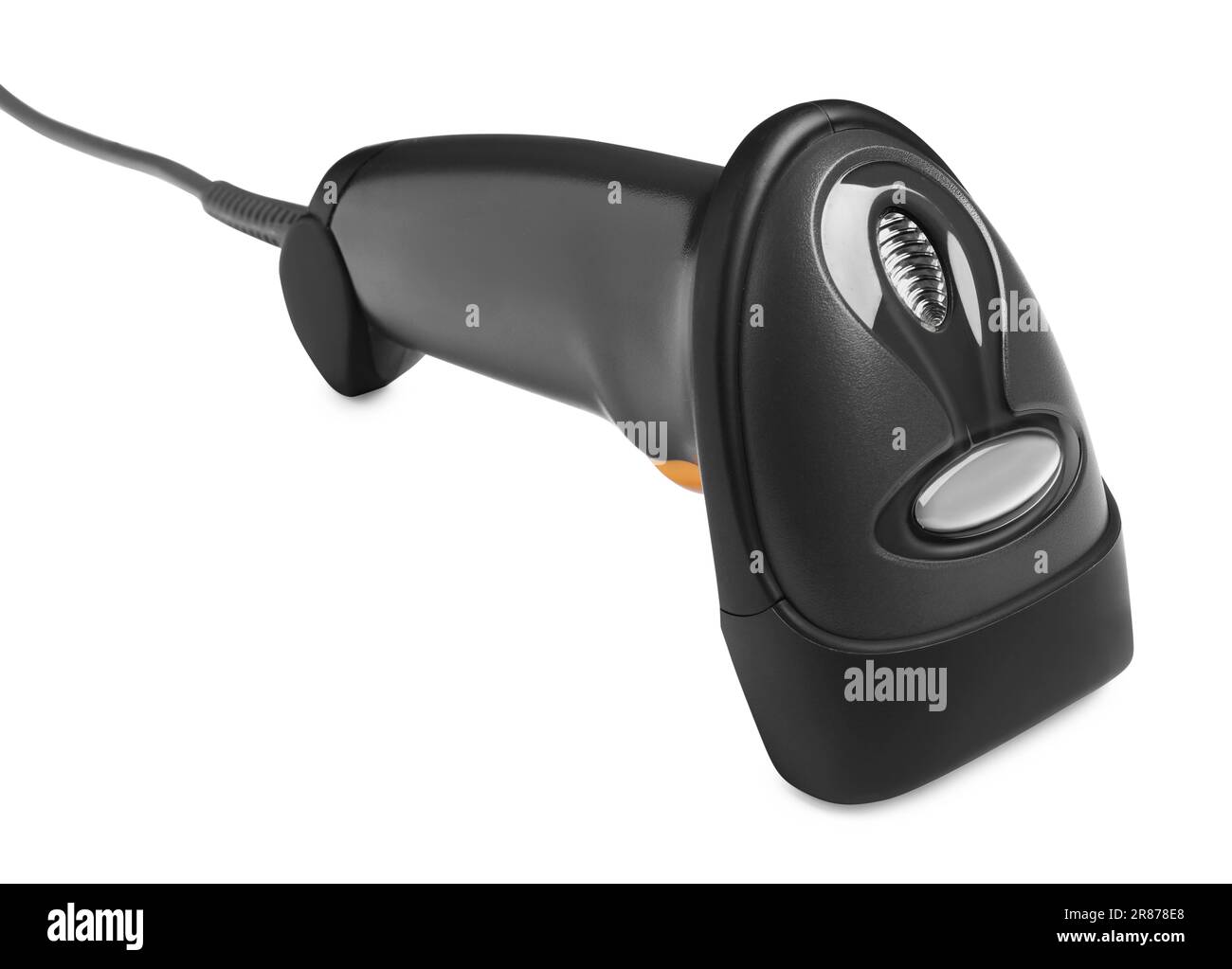 Black modern barcode scanner isolated on white Stock Photo - Alamy
