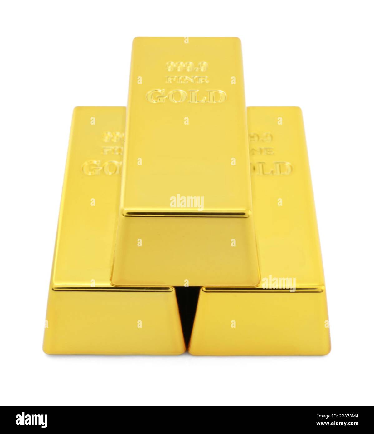 Three shiny gold bars isolated on white Stock Photo - Alamy