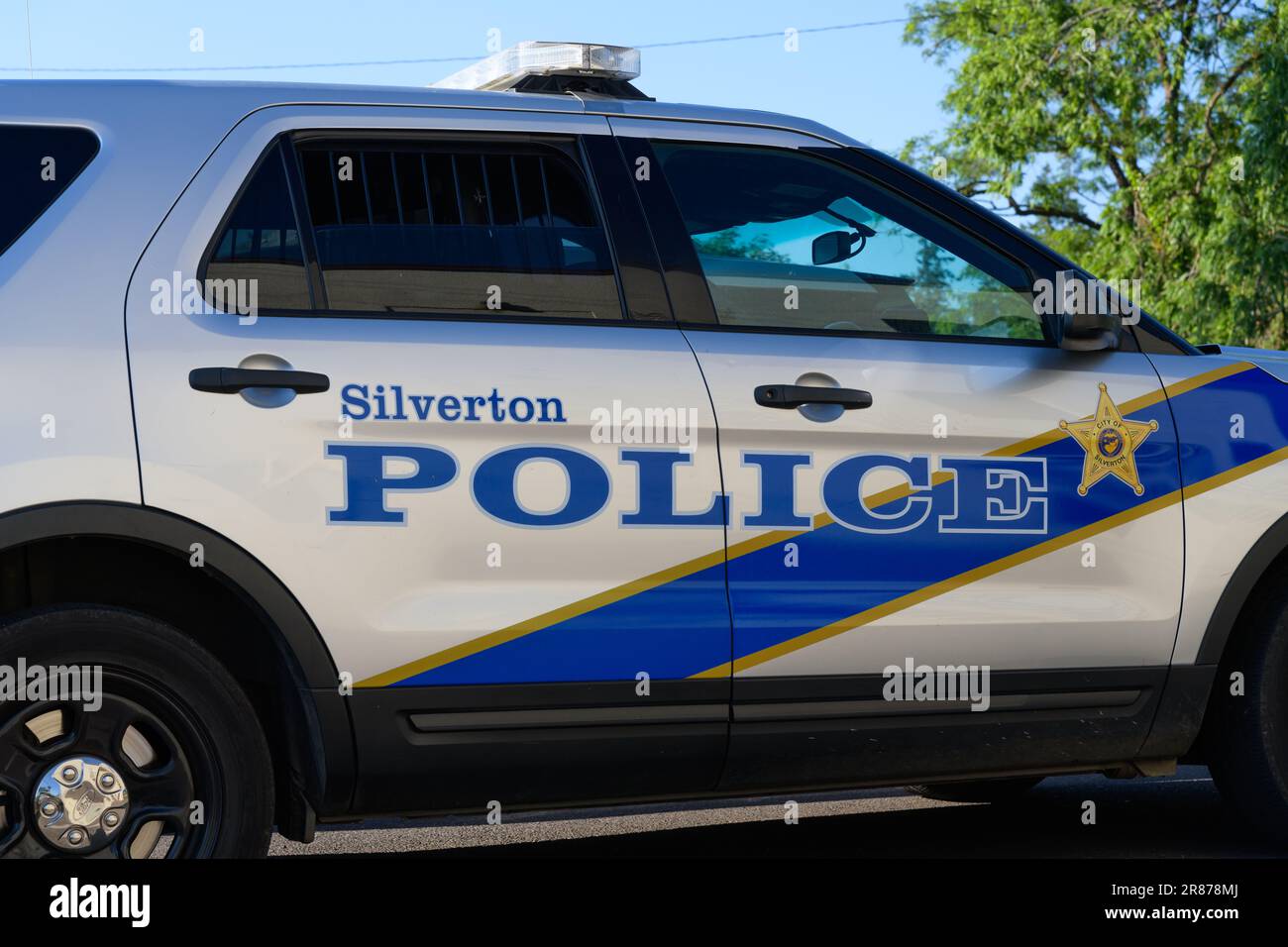 Silverton, OR, USA June 12, 2023; Detail of name and badge on