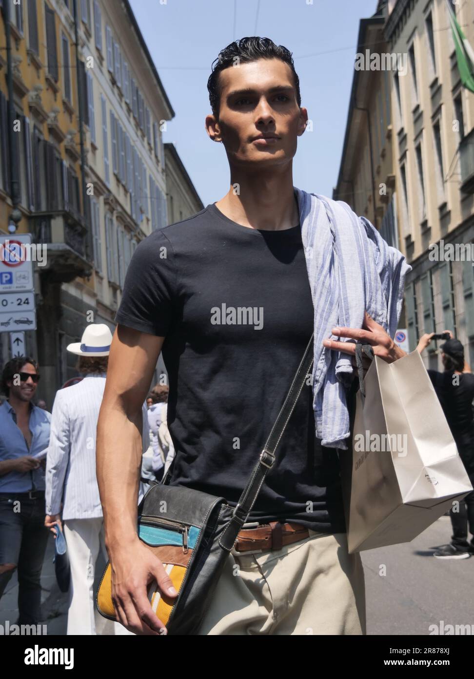 MILAN - JUNE 18: Man with Louis Vuitton brown backpack before Giorgio  Armani fashion show, Milan Fashion Week street style on June 18, 2018 in  Milan Stock Photo - Alamy