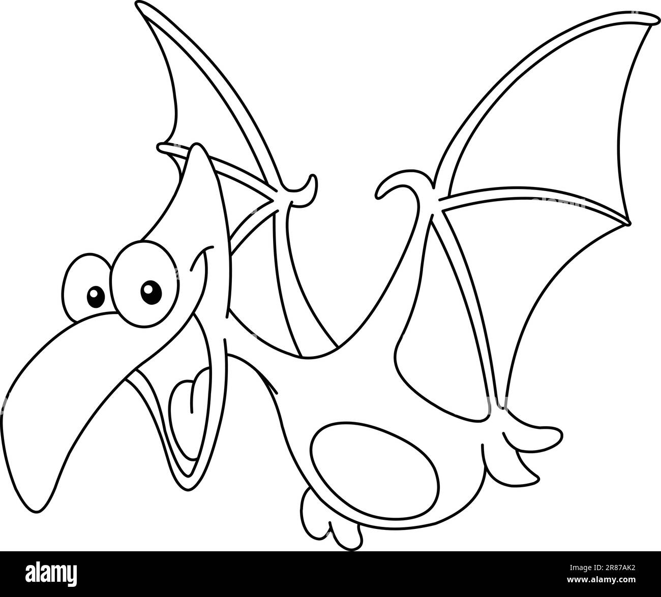 Outlined pterodactyl dinosaur flying, Vector line art illustration coloring page. Stock Vector