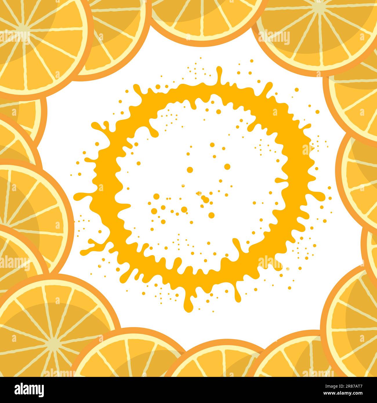 Vector Fresh Orange Sliced Frame with Circle Orange Juicy Splatter and ...