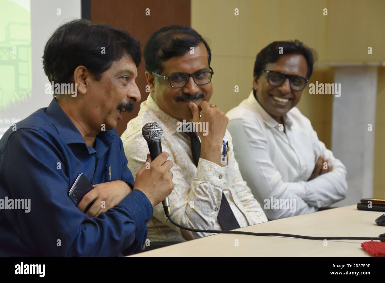 Kolkata, India. 19th June, 2023. Pramod Grover, Director-In-Charge, Science City, talking at a press meet for upcoming event, celebration of the International Day of Yoga with about 500 underprivileged children and school children in the Science City premises on June 21, 2023. The event will be a one-of-a-kind initiative at the heart of the city as several dignitaries and sports personalities. It will be organised jointly by Science City, Kolkata and The Kidney Care Society. (Photo by Biswarup Ganguly/Pacific Press) Credit: Pacific Press Media Production Corp./Alamy Live News Stock Photo