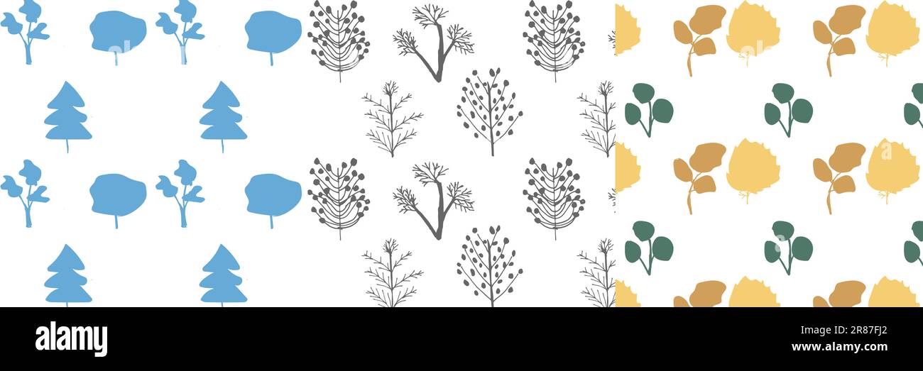 set of hand drawn pattern with silhouette of trees Stock Vector Image ...