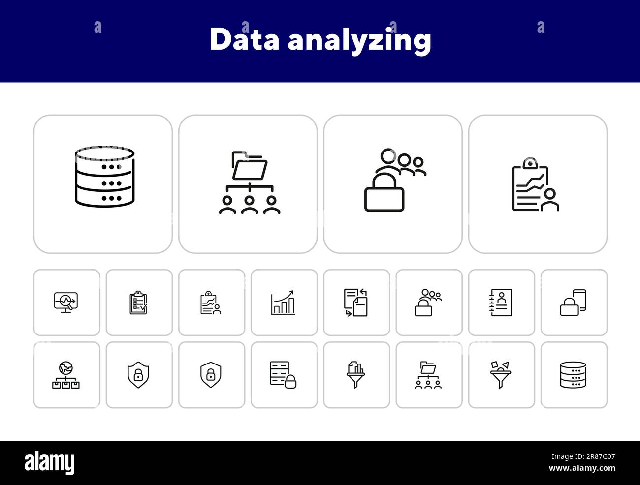 Data analyzing line icon set Stock Vector