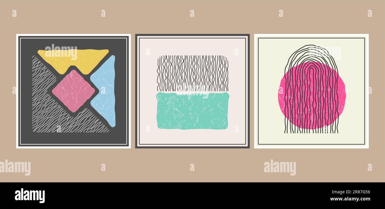 The composition of distorted geometric shapes. A collection of posters ...